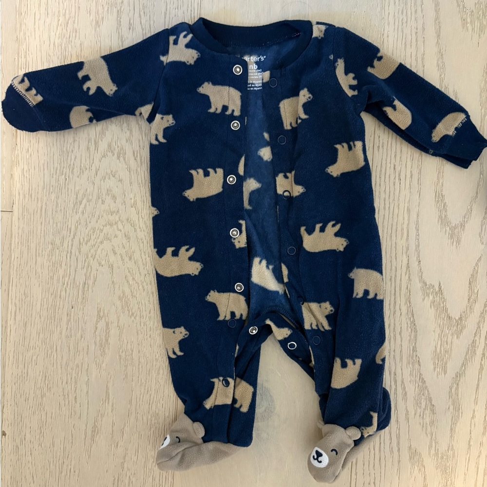 Cozy Blue Bear Print Kids One Piece
